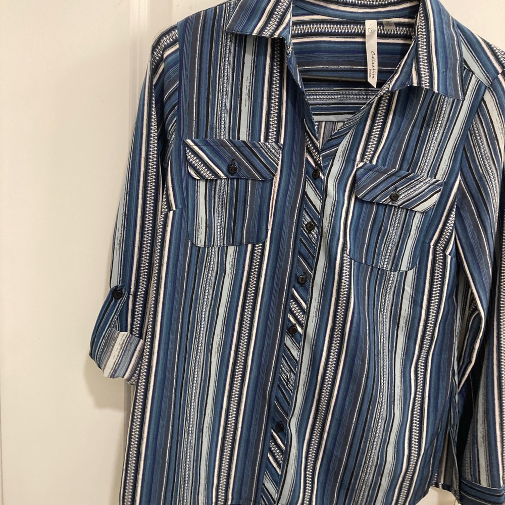 Collection B Blue Striped Blouse